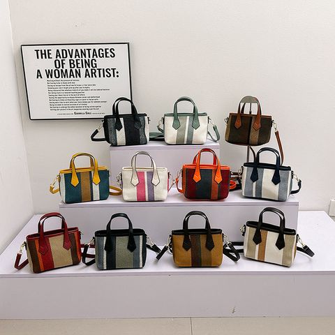 Women's Small All Seasons Canvas Color Block Classic Style Square Zipper Handbag