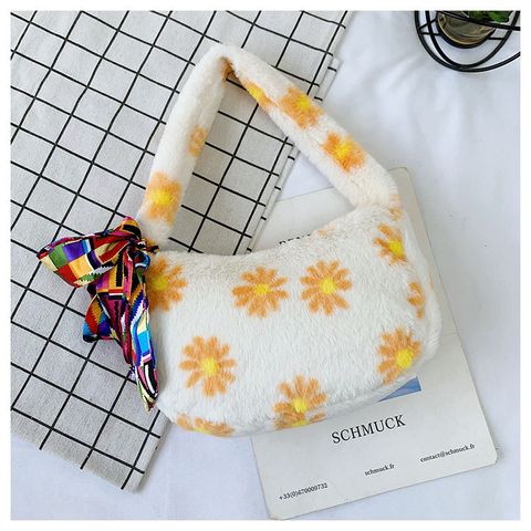 Women's Small Summer Velvet Flower Classic Style Pillow Shape Zipper Shoulder Bag