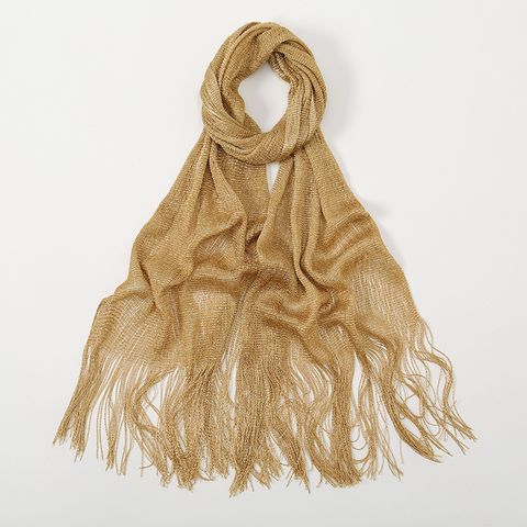 Women's Elegant Solid Color Gold And Silver Wire Tassel Scarf