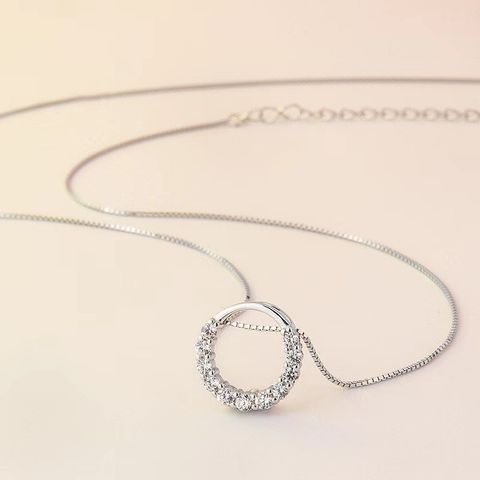 Elegant Streetwear Circle Sterling Silver Zircon Pendant Necklace In Bulk