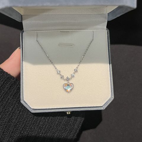 Lady Heart Shape Sterling Silver Artificial Gemstones Pendant Necklace In Bulk