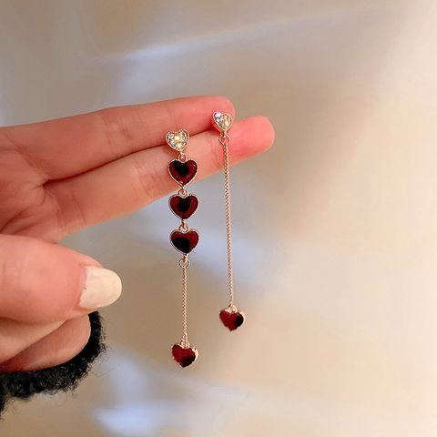 Wholesale Jewelry Simple Style Heart Shape Alloy Zircon Inlay Drop Earrings
