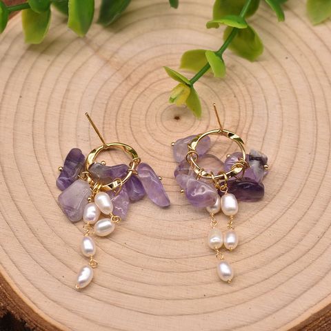 1 Pair Casual Flower Plating Inlay Freshwater Pearl Copper Zircon 18k Gold Plated Drop Earrings