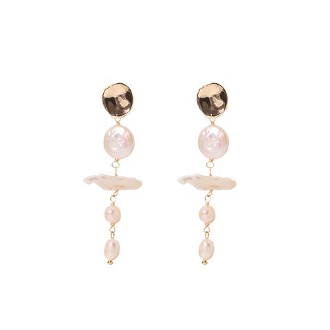 1 Pair Vintage Style Geometric Solid Color Plating Sterling Silver Pearl 18k Gold Plated Drop Earrings
