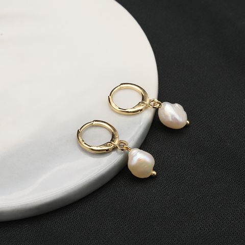 1 Pair Vintage Style Geometric Solid Color Plating Freshwater Pearl Sterling Silver 18k Gold Plated Drop Earrings