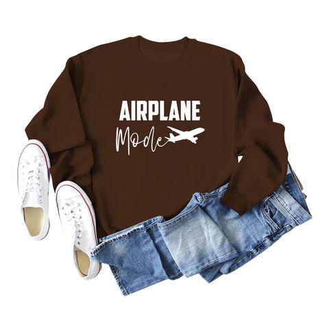 Women's Hoodie Long Sleeve Hoodies & Sweatshirts Printing Casual Letter Airplane