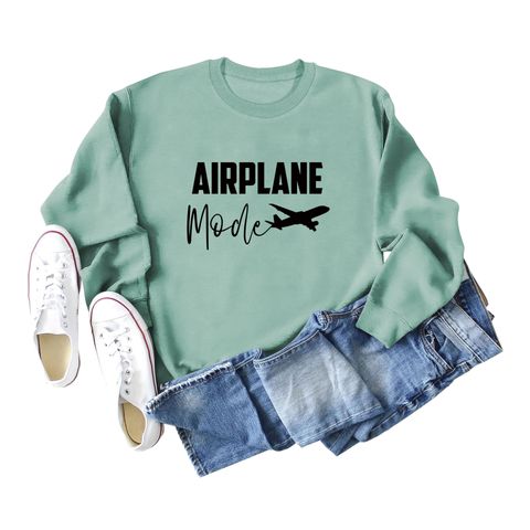 Women's Hoodie Long Sleeve Hoodies & Sweatshirts Printing Casual Letter Airplane