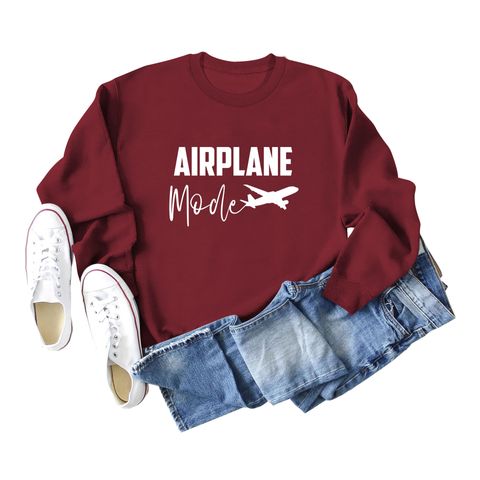 Mujeres Sudadera Manga Larga Sudaderas Con Capucha Y Sudaderas Impresión Casual Letra Avión