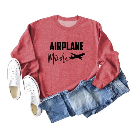 Women's Hoodie Long Sleeve Hoodies & Sweatshirts Printing Casual Letter Airplane