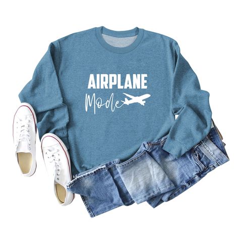 Women's Hoodie Long Sleeve Hoodies & Sweatshirts Printing Casual Letter Airplane