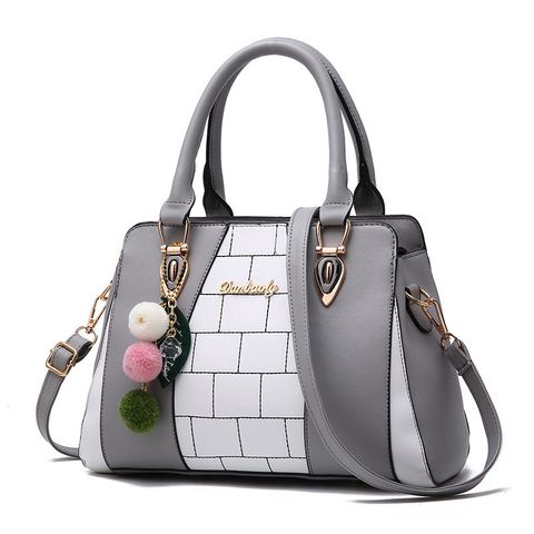 Women's Medium All Seasons Pu Leather Color Block Business Square Zipper Tote Bag