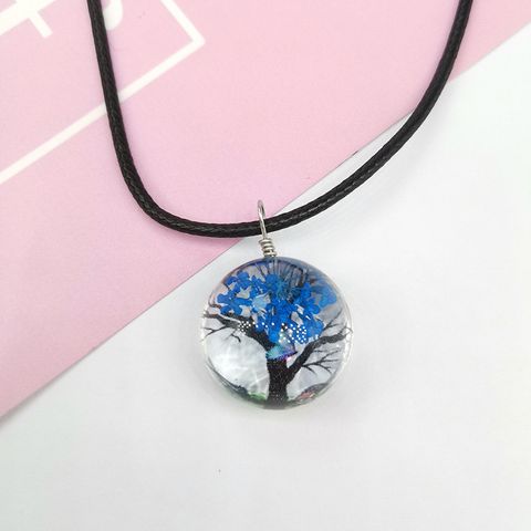 Pastoral Tree Glass Wax Rope Dried Flower Women's Pendant Necklace