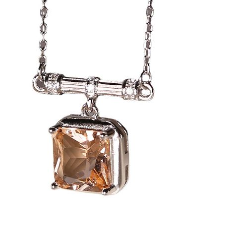 Simple Style Classic Style Square Sterling Silver Zircon Pendant Necklace In Bulk