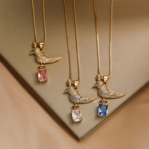 Simple Style Commute Bird Copper Plating Inlay Zircon 18k Gold Plated Pendant Necklace