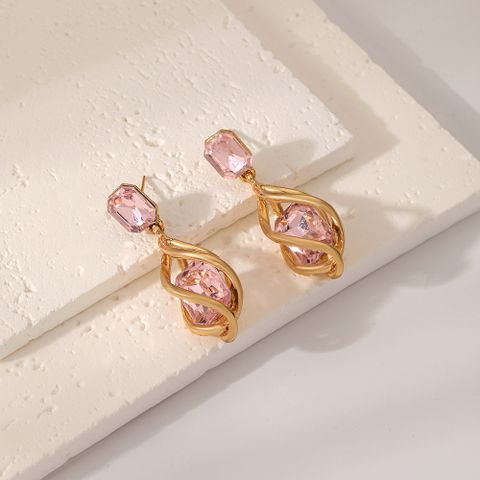 1 Pair Basic Square Inlay Alloy Zircon Drop Earrings