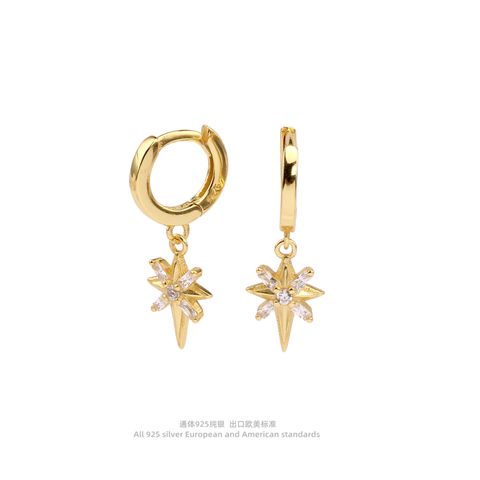 1 Pair Ig Style Star Plating Inlay Sterling Silver Zircon White Gold Plated Gold Plated Drop Earrings