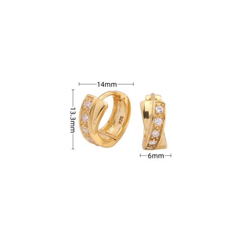 1 Pair Simple Style Circle Plating Inlay Sterling Silver Zircon White Gold Plated Gold Plated Earrings