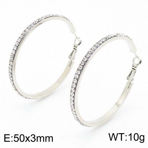 1 Pair Bridal Shiny Solid Color Plating Inlay Stainless Steel Artificial Diamond 18K Gold Plated Hoop Earrings