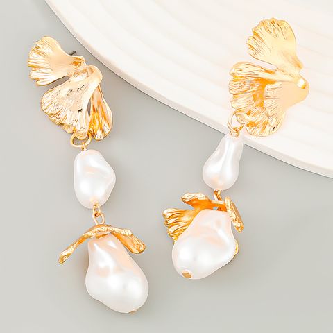 1 Pair Lady Water Droplets Asymmetrical Plating Artificial Pearl Alloy Gold Plated Silver Plated Drop Earrings