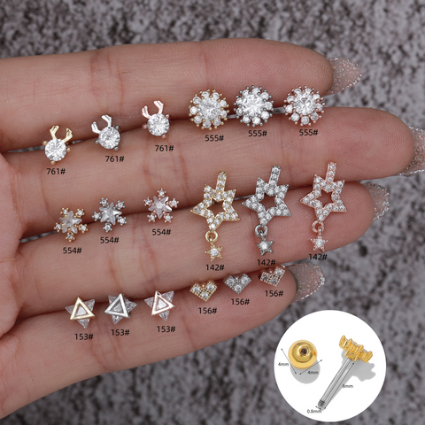 1 Piece Ig Style Shiny Star Heart Shape Deer Plating Inlay Brass Zircon 18k Gold Plated Cartilage Earrings