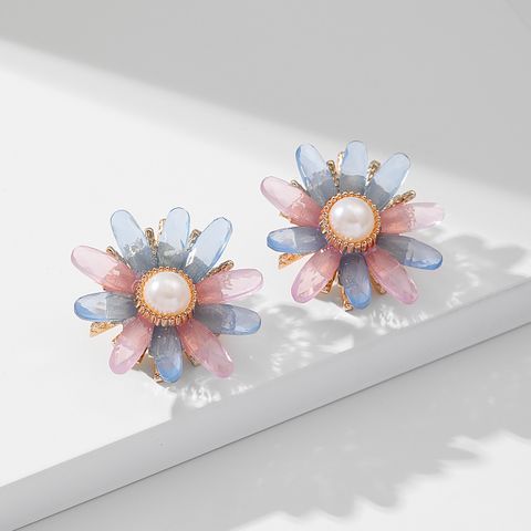1 Piece Commute Flower Inlay Arylic Alloy Artificial Pearls Ear Studs