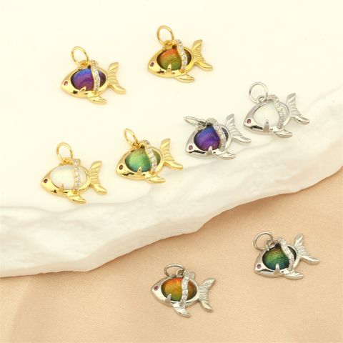 Modern Style Heart Shape Fish Copper Plating Inlay Crystal Zircon 14k Gold Plated Charms Jewelry Accessories