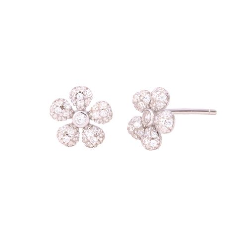 1 Pair Simple Style Flower Plating Inlay Sterling Silver Zircon White Gold Plated Ear Studs