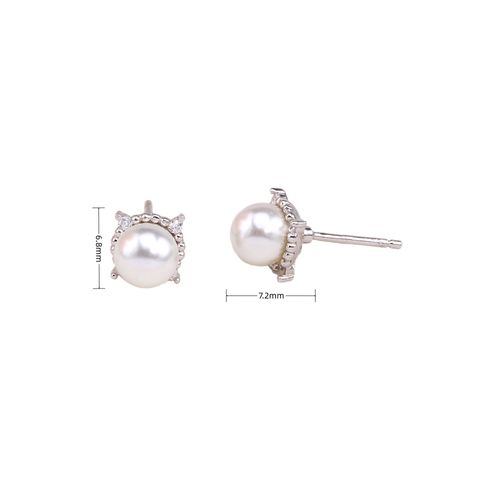 1 Pair Sweet Round Inlay Sterling Silver Pearl Ear Studs