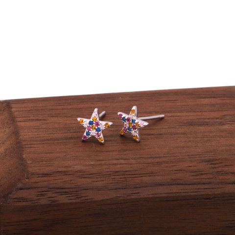 1 Pair Simple Style Star Inlay Sterling Silver Gem Ear Studs