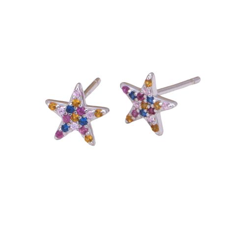1 Pair Simple Style Star Inlay Sterling Silver Gem Ear Studs