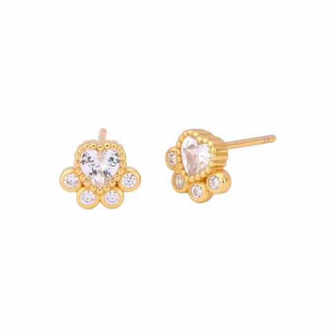 1 Pair Cute Paw Print Plating Inlay Sterling Silver Zircon Ear Studs
