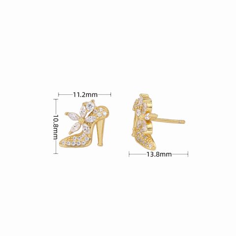 1 Pair Lady High Heel Inlay Sterling Silver Artificial Diamond Ear Studs