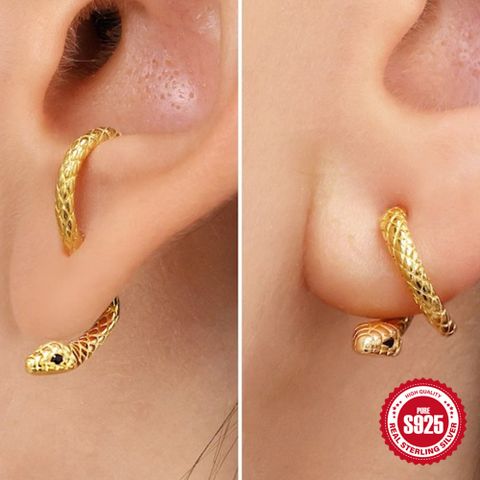 1 Pair Retro Snake Plating Sterling Silver Ear Studs