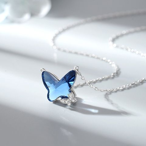 Ig Style Sweet Butterfly Sterling Silver Crystal Zircon Necklace In Bulk