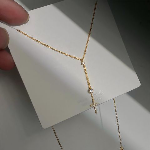 Ig Style Simple Style Cross Sterling Silver Inlay Zircon Pendant Necklace