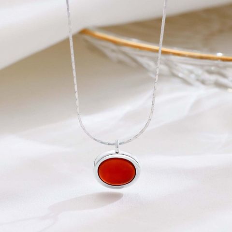 Ig Style Simple Style Round Sterling Silver Artificial Gemstones Pendant Necklace In Bulk