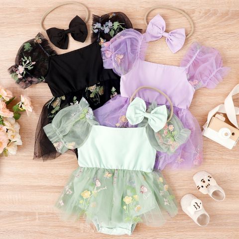 Classic Style Flower Polyester Baby Rompers
