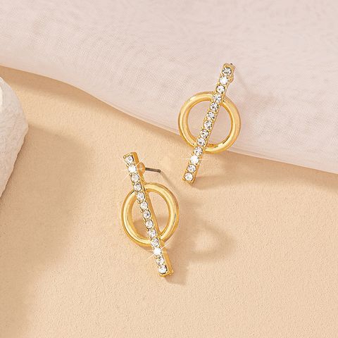 1 Pair Vintage Style Geometric Solid Color Inlay Alloy Rhinestones Ear Studs