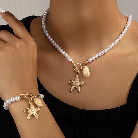 Simple Style Starfish Artificial Pearl Alloy Wholesale Bracelets Necklace