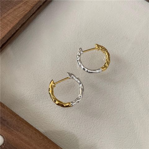 1 Pair Retro Round Polishing Pleated Sterling Silver Earrings