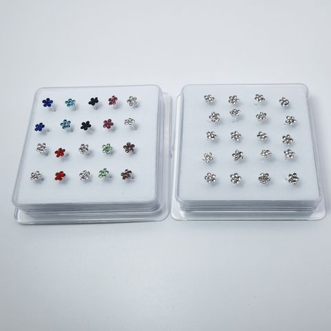 Simple Style Flower Copper Silver Plated Rhinestones Nose Studs In Bulk