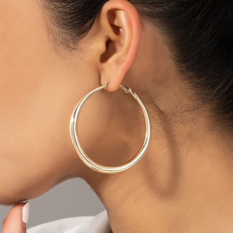 1 Pair Lady Round Plating Alloy 14k Gold Plated Hoop Earrings