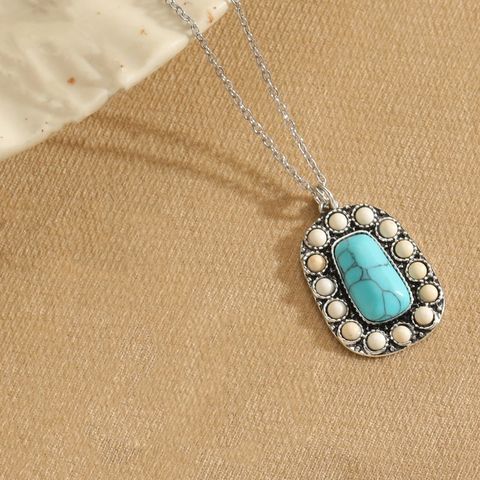 Retro Geometric Alloy Inlay Natural Stone Silver Plated Women's Necklace