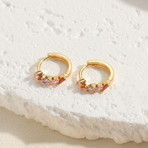1 Pair Elegant Classic Style Round Plating Inlay Copper Zircon 14k Gold Plated Earrings