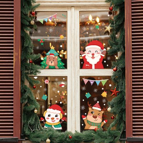 Christmas Cartoon Santa Claus Little Bear Elk Pvc Window Stickers Door Sticker