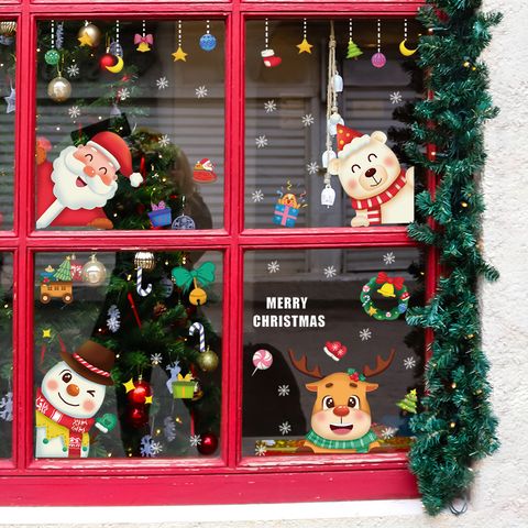 Christmas Cartoon Santa Claus Snowman Elk Pvc Window Stickers Door Sticker