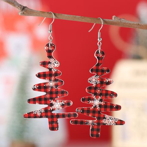 Wholesale Jewelry British Style Christmas Tree Pu Leather Drop Earrings