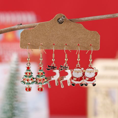 3 Pairs Cute Christmas Tree Santa Claus Elk Alloy Drop Earrings