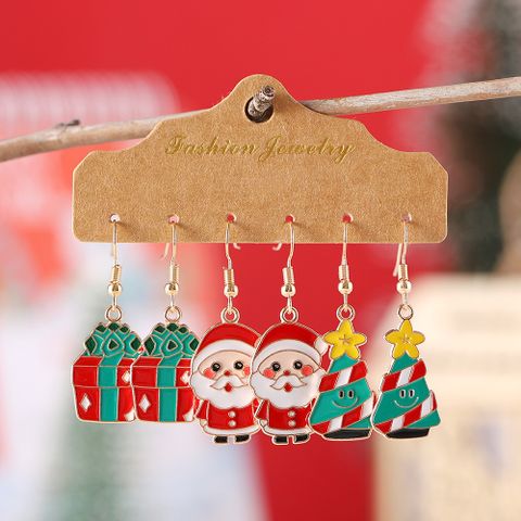 3 Pairs Cute Christmas Tree Santa Claus Gift Box Alloy Drop Earrings