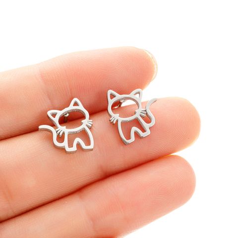 1 Pair Cute Sweet Animal Polishing Plating Stainless Steel 18k Gold Plated Ear Studs